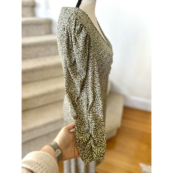 Mango Sage Olive Green Dot Crinkle Cottage Boho Midi Dress - Picture 3 of 10